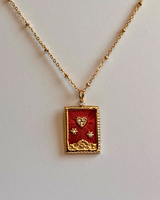 Collier cartouche rouge cœur & étoiles – acier inoxydable