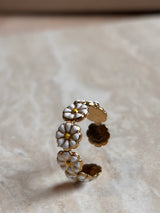 Bague Marguerite blanche - Ajustable en acier Inoxydable