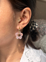 Boucles Fleurs Moyennes en Résine – Paillettes roses holographiques