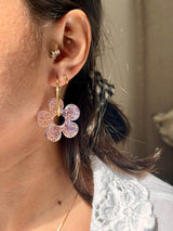 Grandes Boucles Fleurs Classiques en Résine – Paillettes roses holographiques