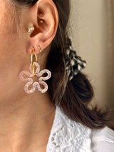 Grandes Boucles Fleurs Ajourées en Résine – Paillettes roses holographiques