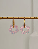 Boucles Fleurs Moyennes en Résine – Paillettes roses holographiques