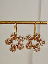 Grandes Boucles Fleurs Classiques en Résine – Éclats de paillettes champagne