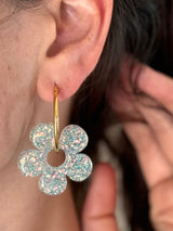 Grandes Boucles d’oreilles Fleur Classique en Résine – Bleu glacé