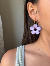 Grandes Boucles d’oreilles Fleur Classique en Résine – Paillettes lila
