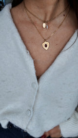 Collier cœur style ex-voto doré & agate rouge – acier inoxydable