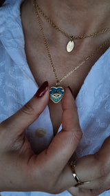 Collier cœur œil doré vert – acier inoxydable