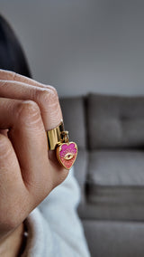 Bague ajustable cœur œil – rose & vert