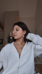 Collier cœur style ex-voto doré & agate rouge – acier inoxydable