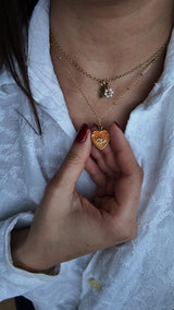 Collier cœur œil doré orange – acier inoxydable