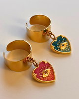 Bague ajustable cœur œil – rose & vert