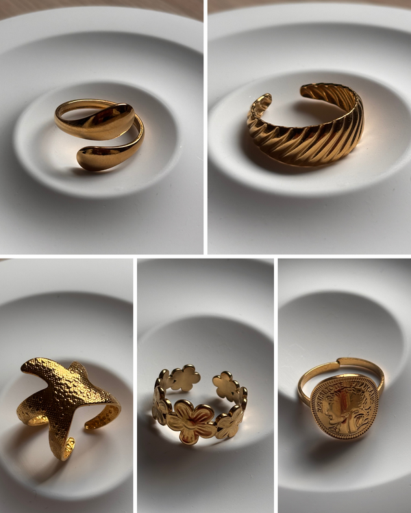 Bagues en acier inoxydable – Étoile de mer, Fleur, Gouttes ou Texturée