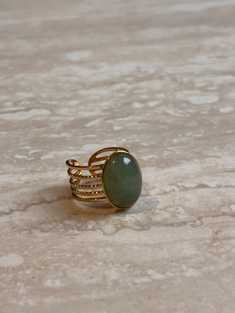 Bague Pierre Verte - Ajustable en acier Inoxydable