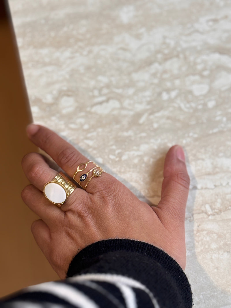 Bague Nacre blanche - Ajustable en acier Inoxydable