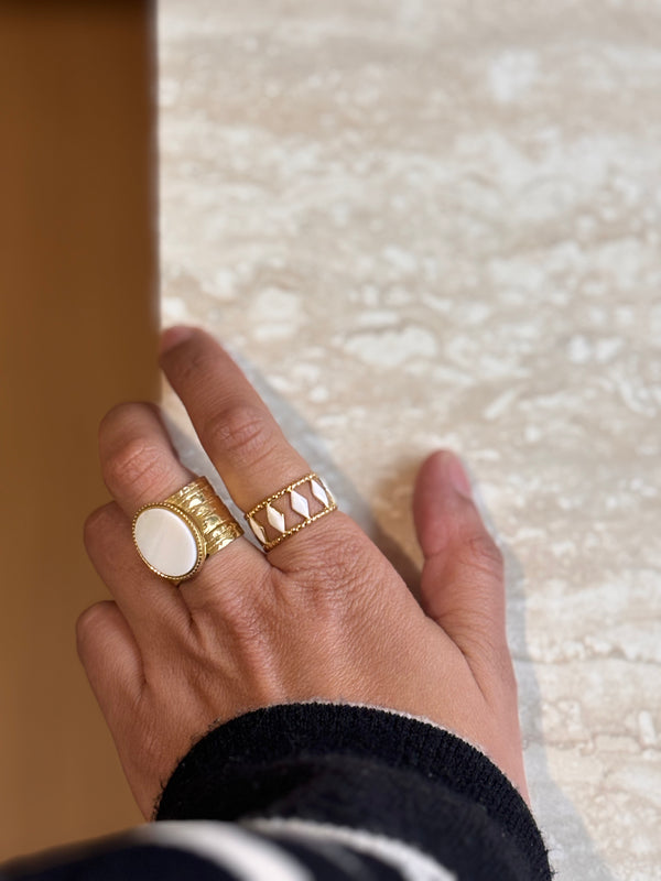 Bague Motif géométrique émaillé - Ajustable en acier Inoxydable