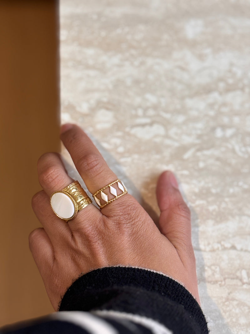 Bague Motif géométrique émaillé - Ajustable en acier Inoxydable