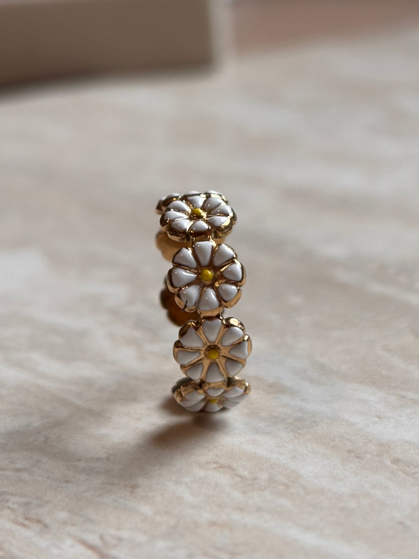 Bague Marguerite blanche - Ajustable en acier Inoxydable