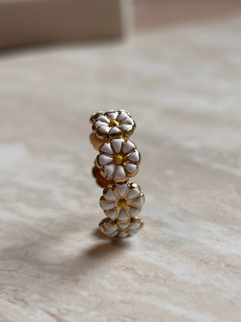 Bague Marguerite blanche - Ajustable en acier Inoxydable