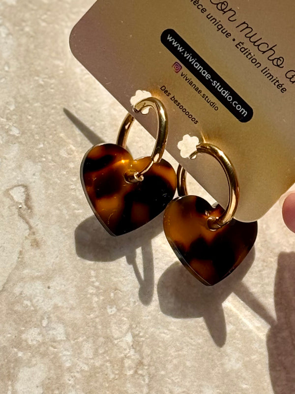 Boucles d’oreilles cœur – acétate de cellulose Léopard ou Mauve