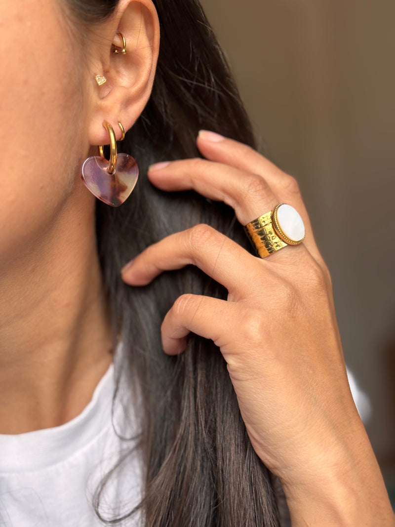 Boucles d’oreilles cœur – acétate de cellulose Léopard ou Mauve