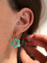 Boucles d'oreilles Moyennes Fleurs en Résine – Paillettes Turquoise