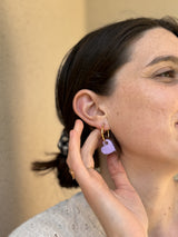 Boucles d'oreilles Cœur en Résine –  Paillettes Lila