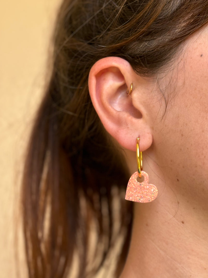 Boucles d'oreilles Cœur en Résine – Pêche