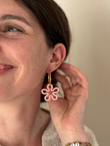 Grandes Boucles d’oreilles Fleur Ajourée en Résine – Paillettes rose pâle