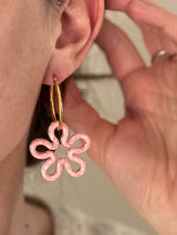 Grandes Boucles d’oreilles Fleur Ajourée en Résine – Paillettes rose pâle