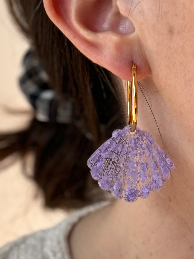 Boucles d’oreilles Coquillage – Paillettes lila