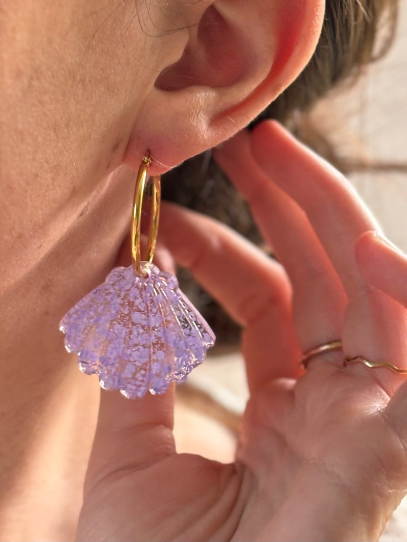 Boucles d’oreilles Coquillage – Paillettes lila