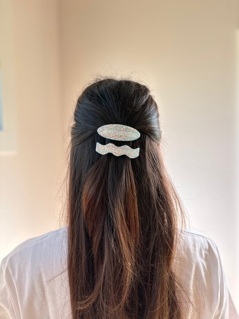 Duo de Barrettes à la Française – Bleu glacé