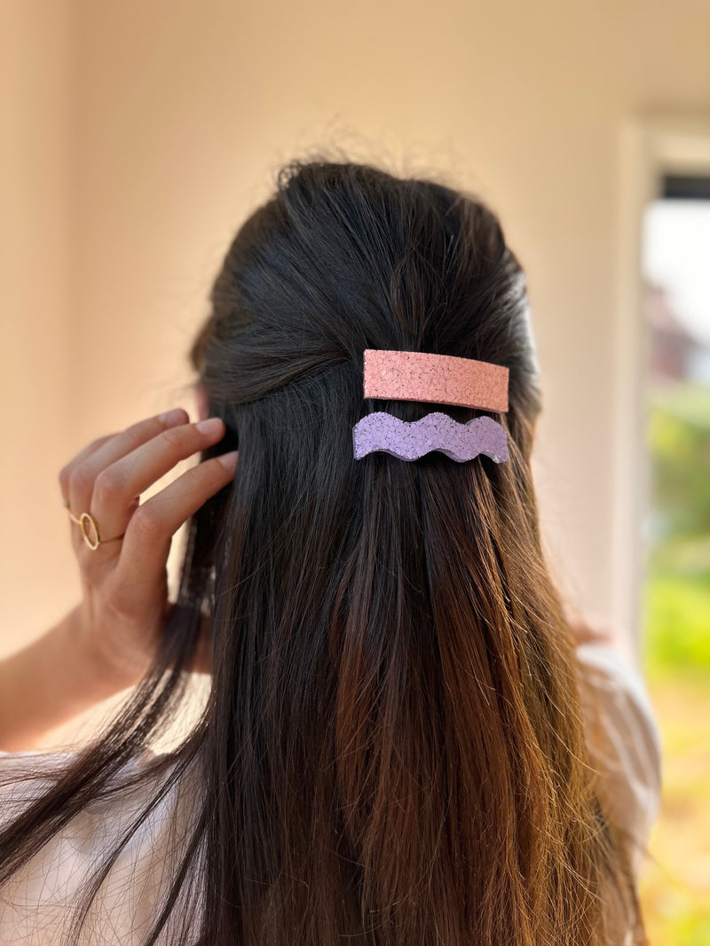 Duo de Barrettes à la Française – Rose Pâle & Lila