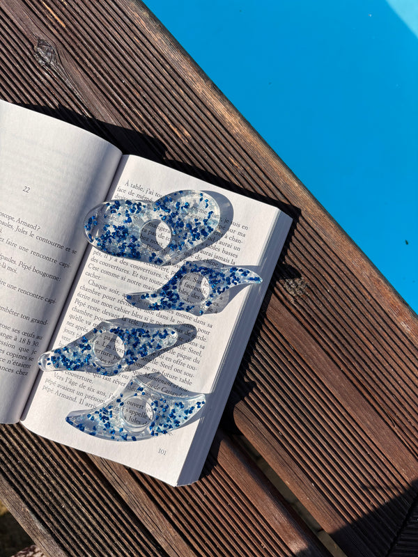 Bague de Lecture en Résine – Mélange de bleus & Éclats de Pierre - 4 Formes