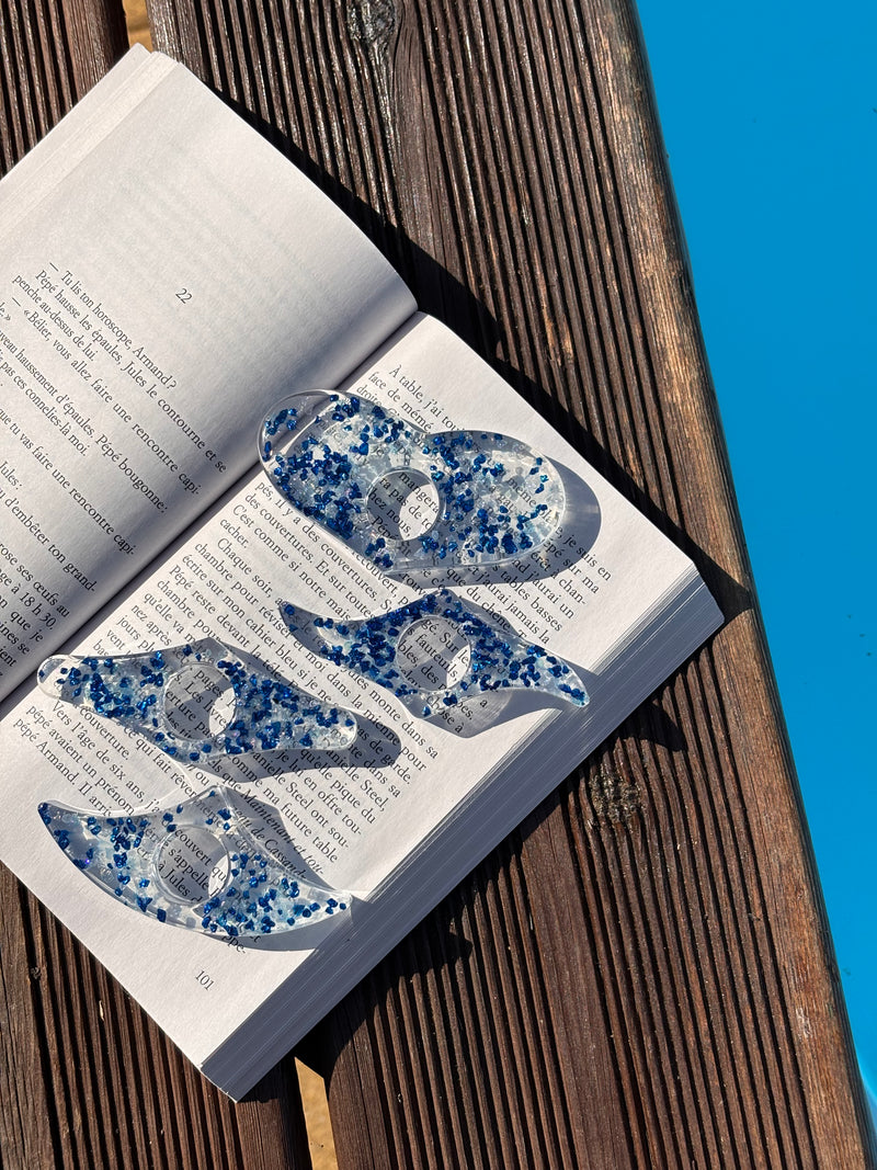 Bague de Lecture en Résine – Mélange de bleus & Éclats de Pierre - 4 Formes