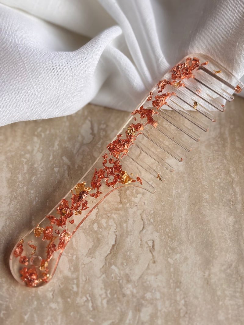 Peigne en Résine – Feuille d’or & rouille