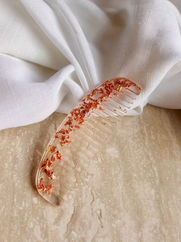 Peigne en Résine – Feuille d’or & rouille