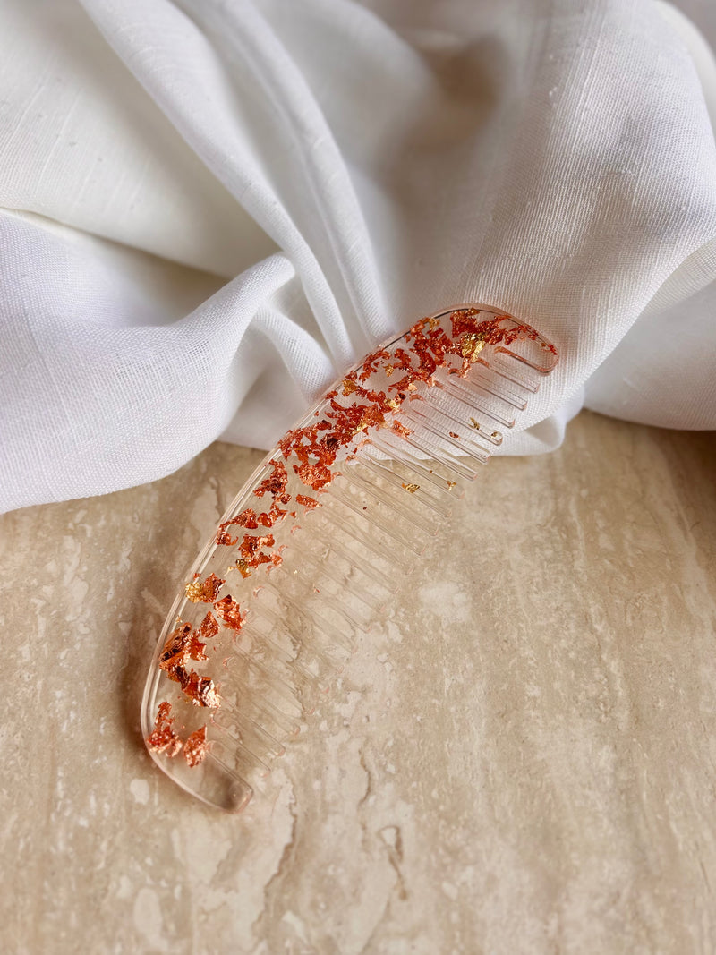 Peigne en Résine – Feuille d’or & rouille