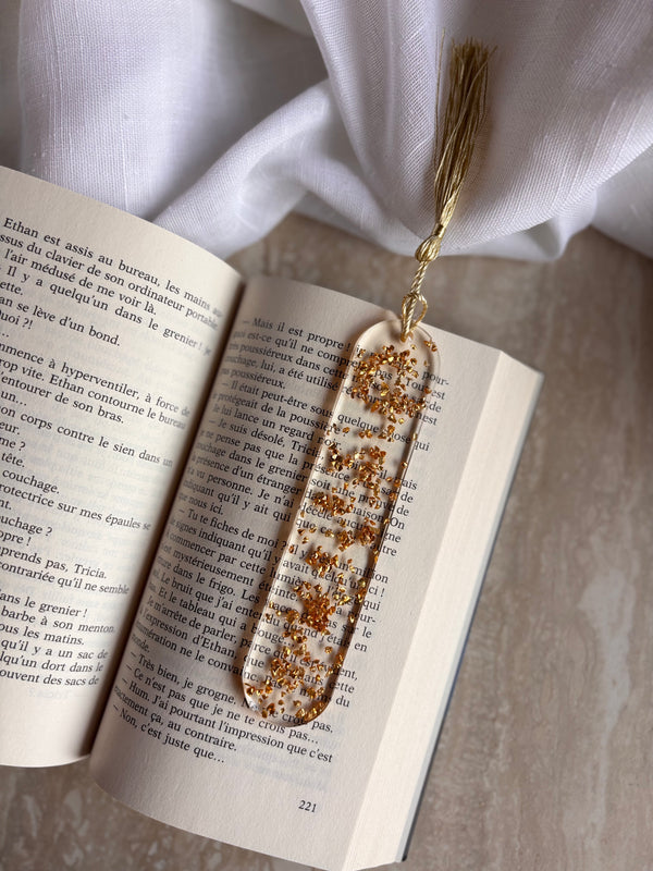 Marque page en Résine – Doré & Éclats de Pierre