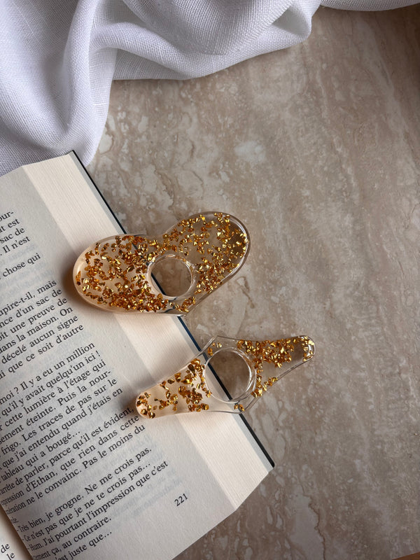 Bague de Lecture en Résine – Doré & Éclats de Pierre - 4 Formes