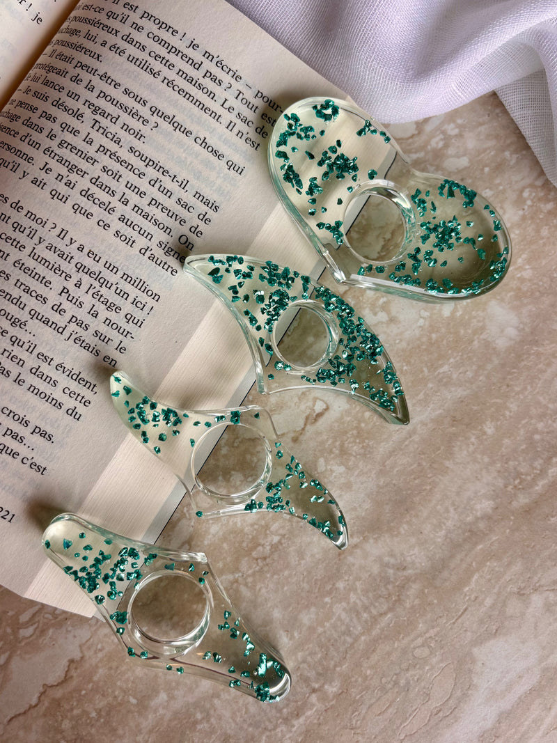 Bague de Lecture en Résine – Bleu turquoise & Éclats de Pierre - 4 Formes