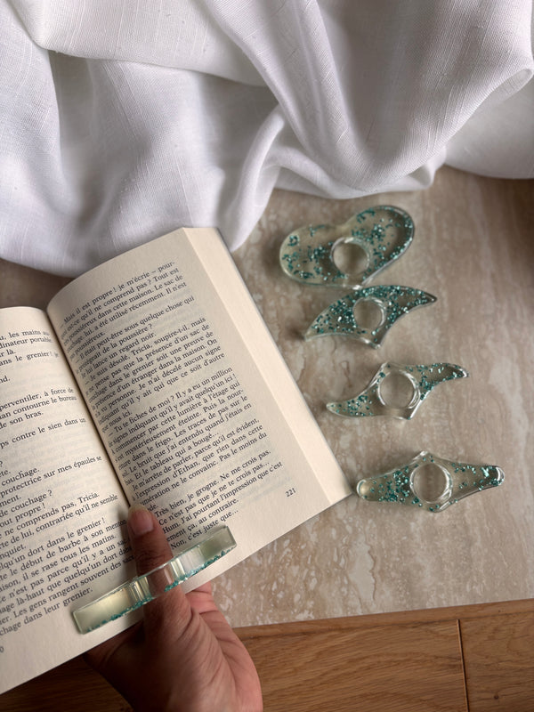 Bague de Lecture en Résine – Bleu turquoise & Éclats de Pierre - 4 Formes
