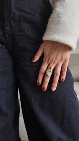 Bague ajustable cœur œil – rose & vert