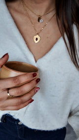 Collier cœur style ex-voto doré & agate rouge – acier inoxydable