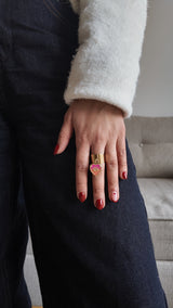 Bague ajustable cœur œil – rose & vert