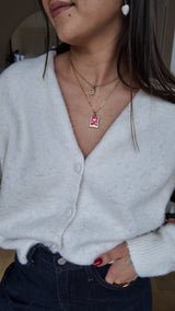 Collier cartouche rouge cœur & étoiles – acier inoxydable