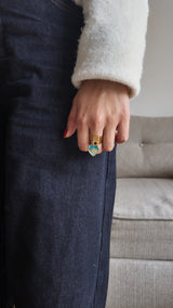 Bague ajustable cœur œil – rose & vert