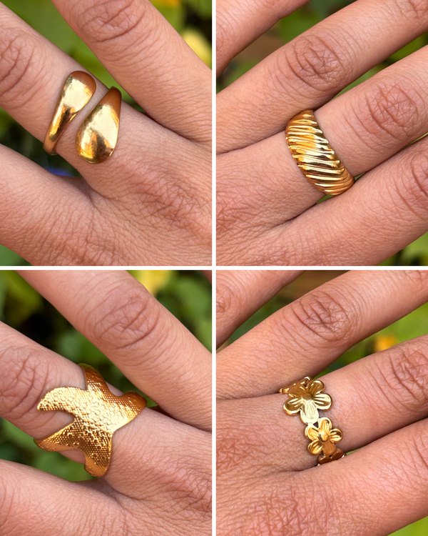 Bagues en acier inoxydable – Étoile de mer, Fleur, Gouttes ou Texturée