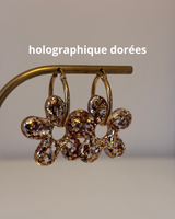 Maxi Boucles d’oreilles fleurs - créoles dorées & pampilles en résine
