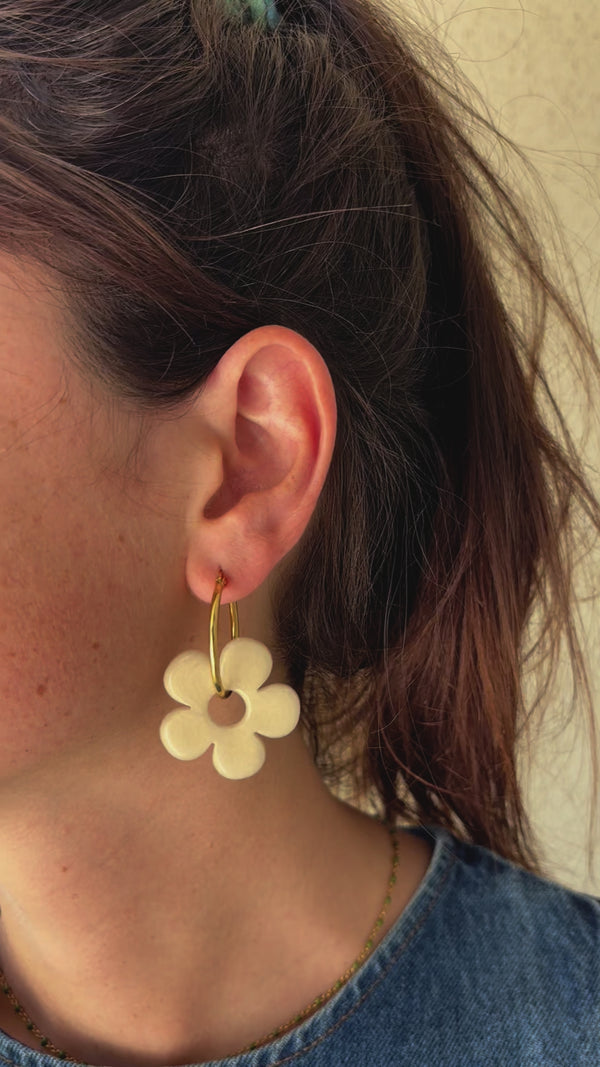 Grandes Boucles d’oreilles Fleur Classique en Résine –  Vanille